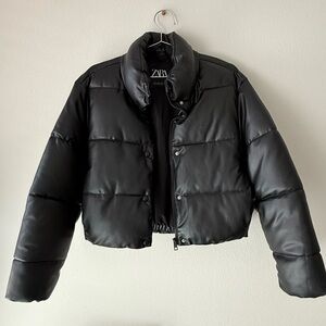 Zara Women's Faux Leather Puffer Coat